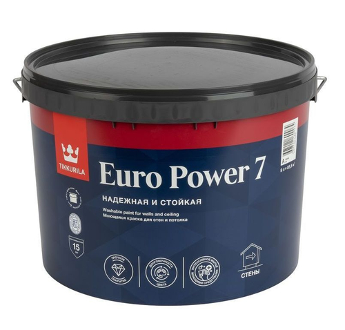 Краска для стен и потолков Tikkurila Euro Power 7 белая база А 9 л