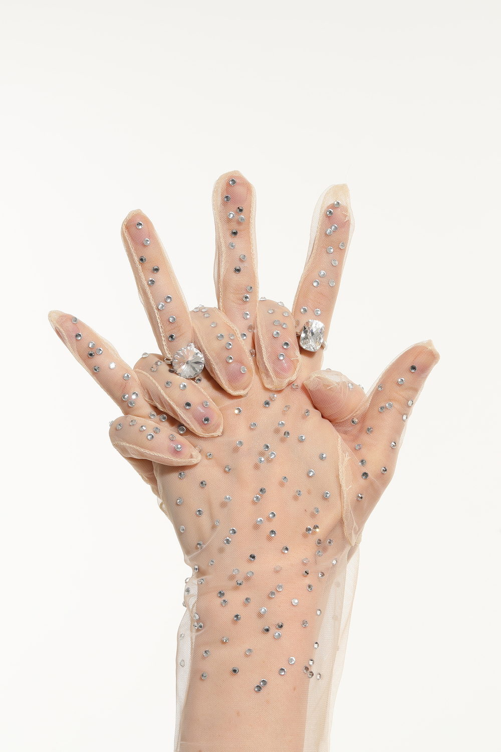 Перчатки короткие бежевые с камнями