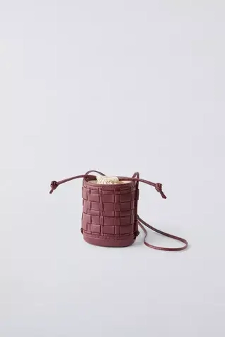 ZARA СУМКА С ПЛЕТЕНЫМ УЗОРОМ, БОРДОВО-КРАСНЫЙ