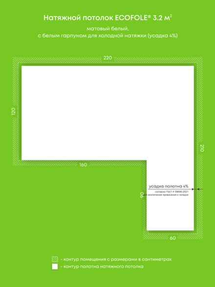 Матовый натяжной потолок 3.2 м2