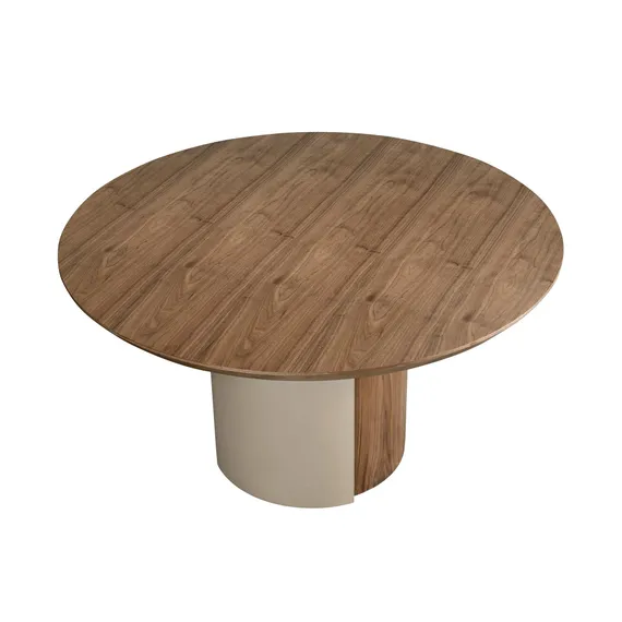 Круглый обеденный стол 1163 из ореха и стали песочного цвета