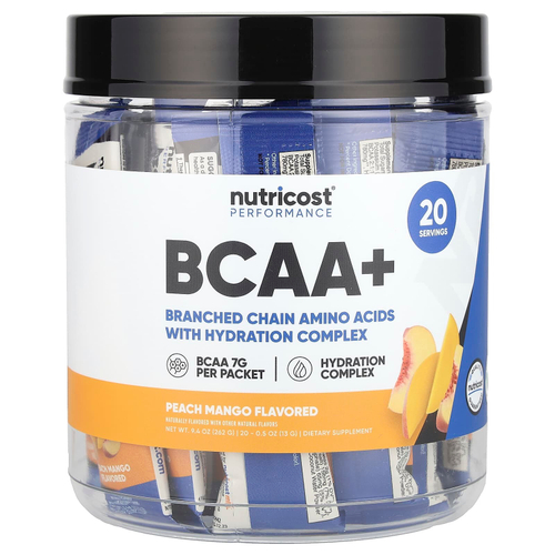 Nutricost, Performance, BCAA +, персик и манго, 20 пакетиков по 13 г (0,5 унции)