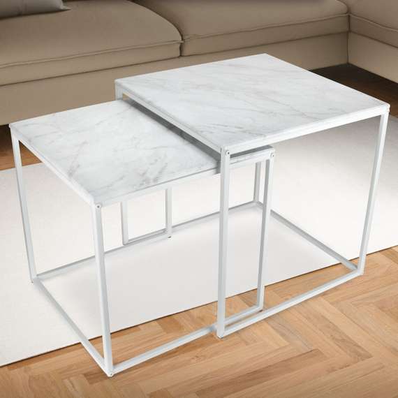 Стол журнальный МеталлАрт М002 белый мрамор/белый