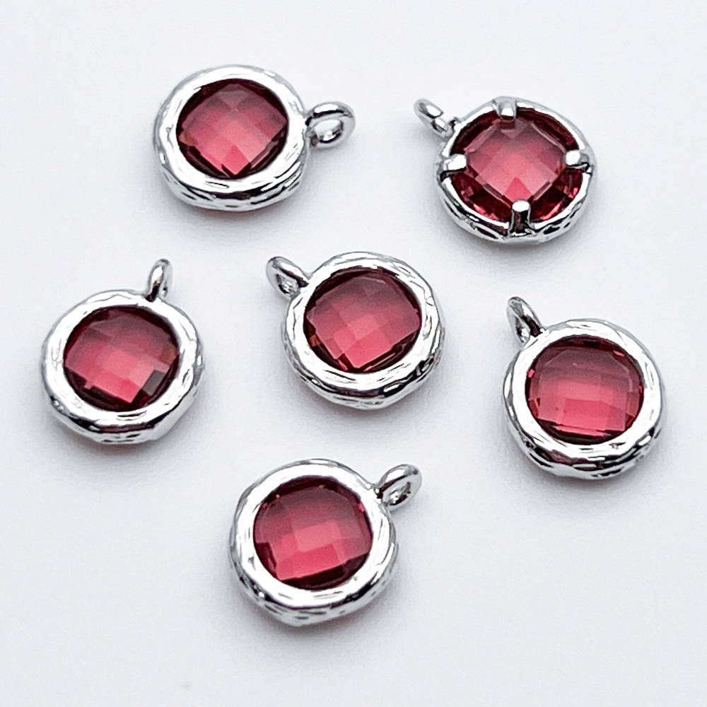 Подвеска Круг, цвет серебро (родий)+малиновый, размер 9*7,5 мм, цена за 1 шт