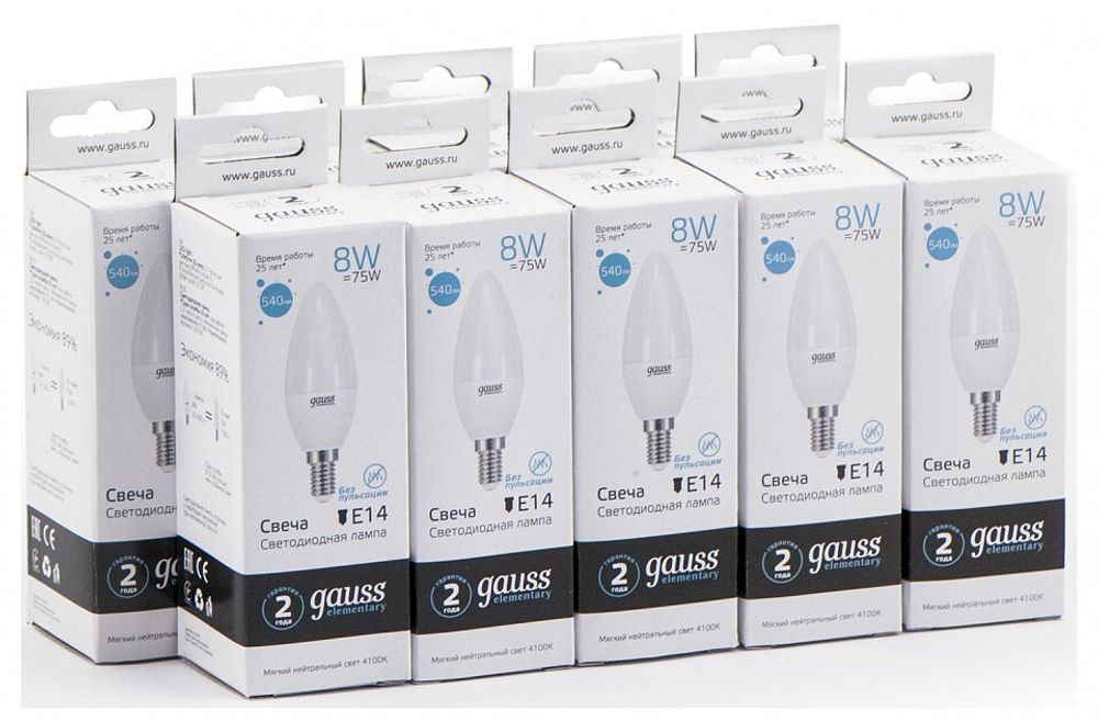 Лампа светодиодная Gauss  E14 8Вт 4100K 33128