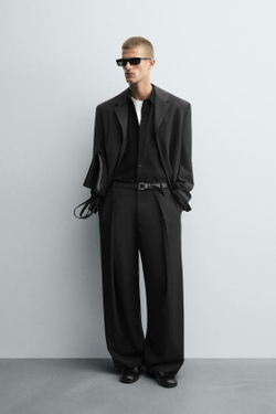 ZARA БРЮКИ WIDE FIT СО СКЛАДКАМИ, ЧЕРНЫЙ