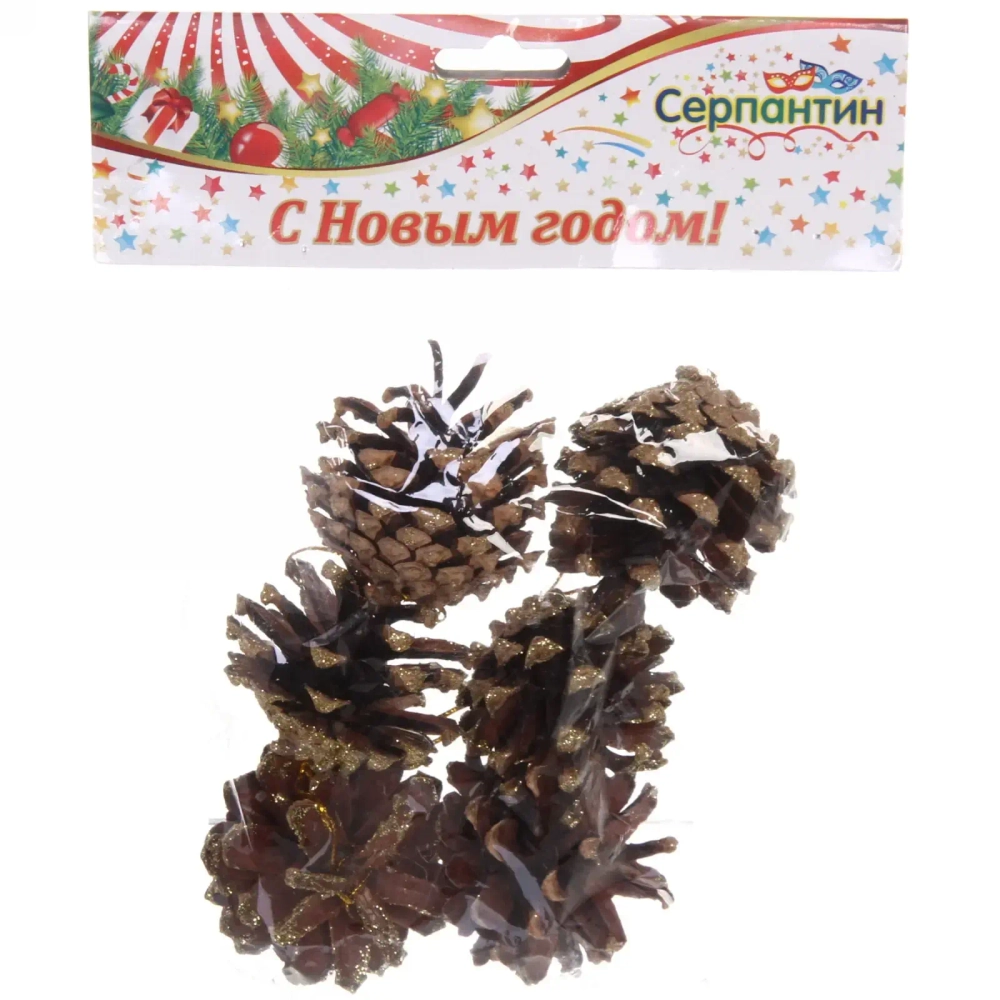 Украшение новогоднее «Шишки с золотым инеем» 5,5 см (набор 6 шт)