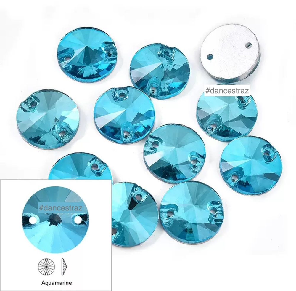 Стразы пришивные, Rivoli, Aquamarine (A3), 12mm, (48 ea/pkg), (F2)