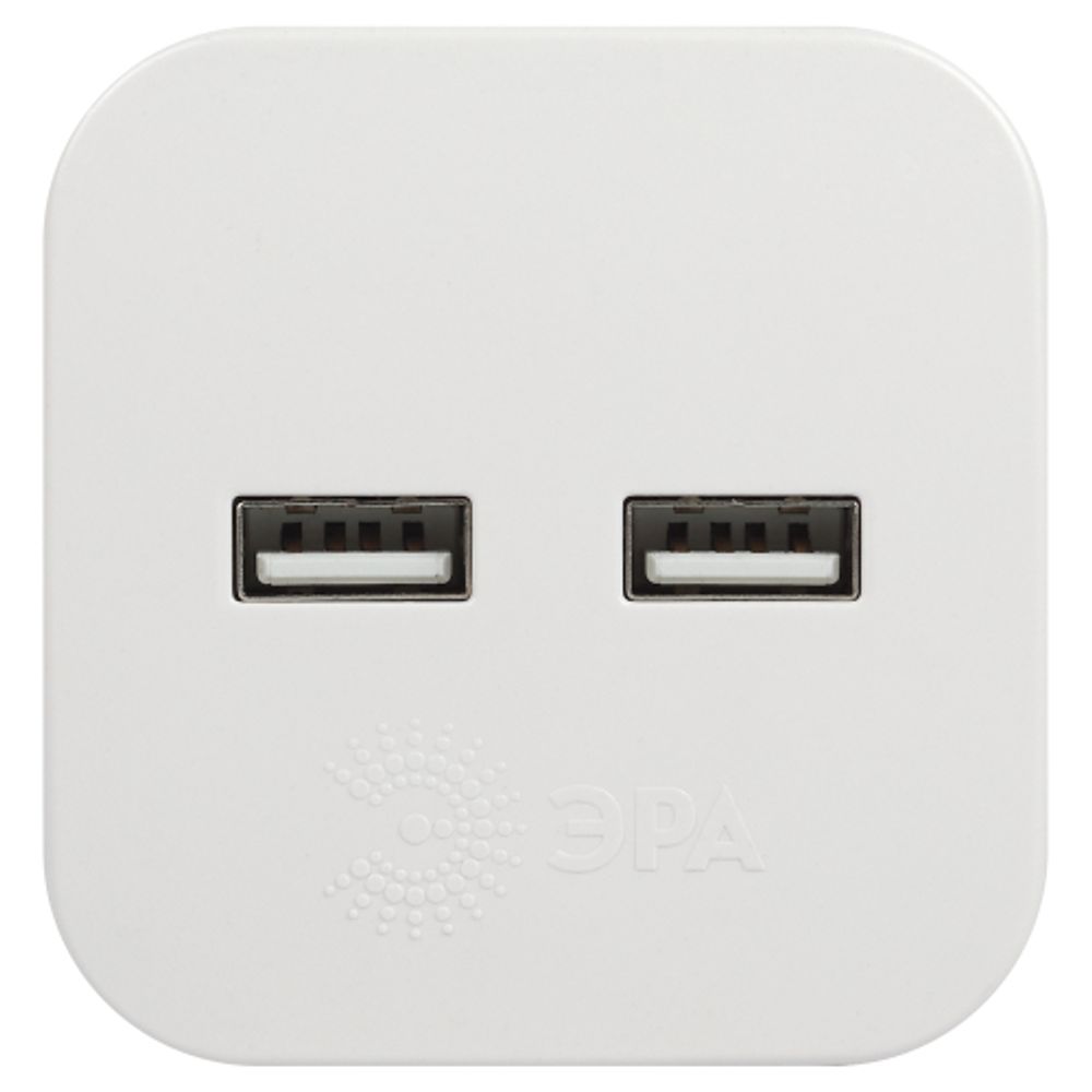 Разветвитель электрический ЭРА SP-2-USB-W на 2 розетки + 2xUSB 2400mA без заземления 10А белый