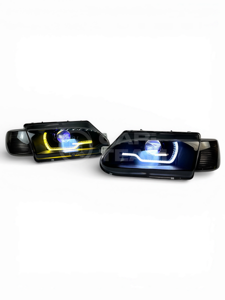 Фары ВАЗ 2113, 2114, 2115 передние в стиле AUDI Black Crystal с Bi LED модулями, тонированные поворотники