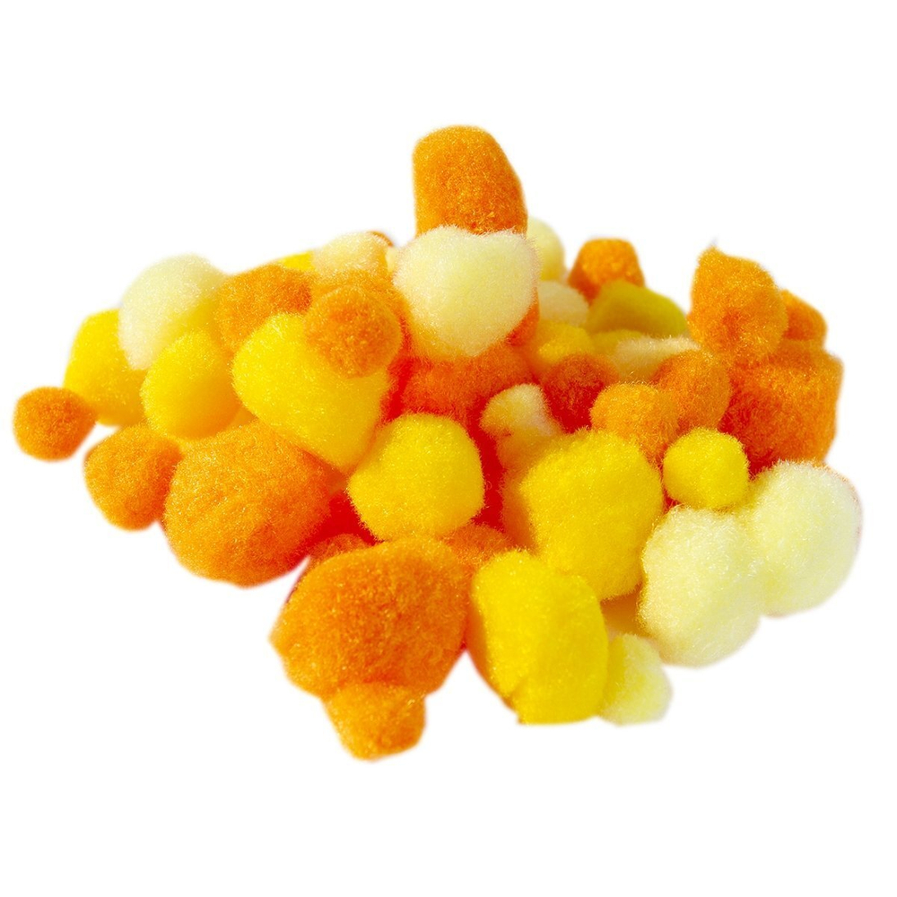 Декоративный материал Alingar, "Солнечные цвета" (оранж,желт,св-желт), пушистые помпоны, 80 шт, микс, пакет с европодвесом