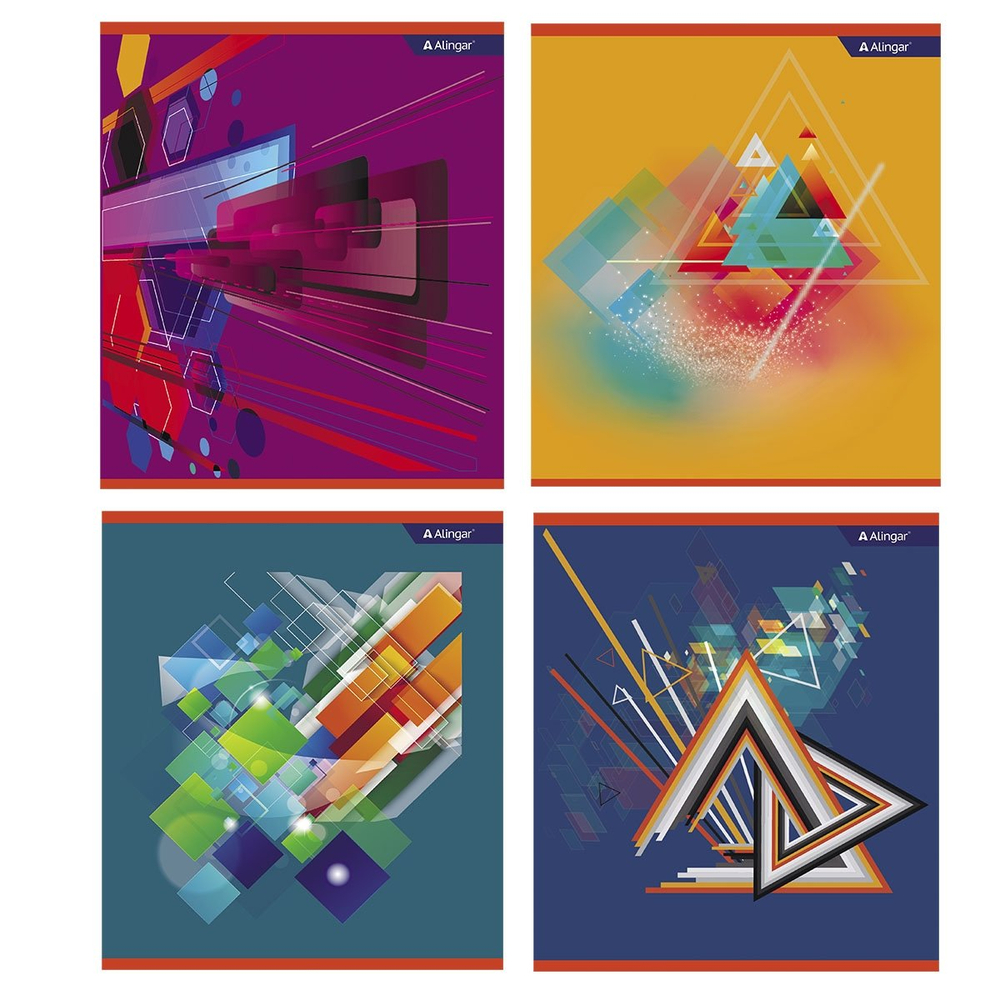 Тетрадь 36л., А5, клетка, Alingar "New line", скрепка, мелованный картон (стандарт) , блок офсет, 4 дизайна в пленке т/у