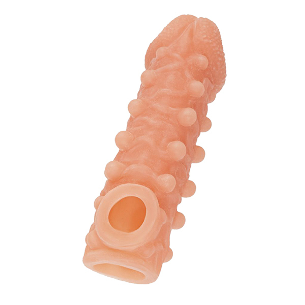 Телесная закрытая насадка 15,6см с шариками Kokos Cock Sleeve 010 Size M