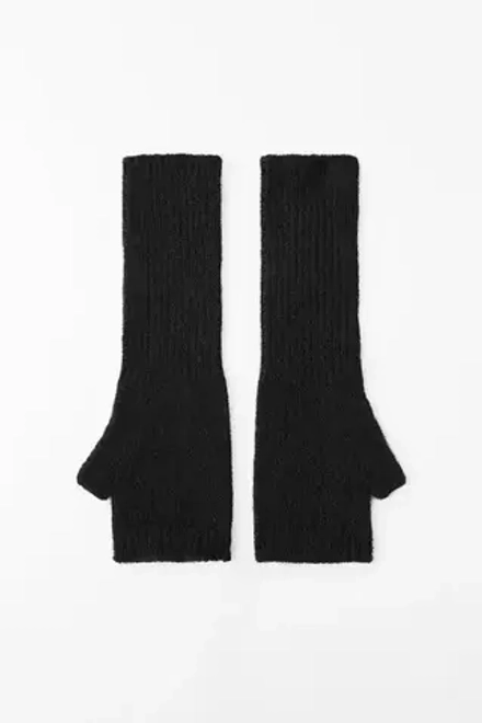 ZARA МИТЕНКИ ИЗ РИФЛЕНОГО ТРИКОТАЖА, ЧЕРНЫЙ