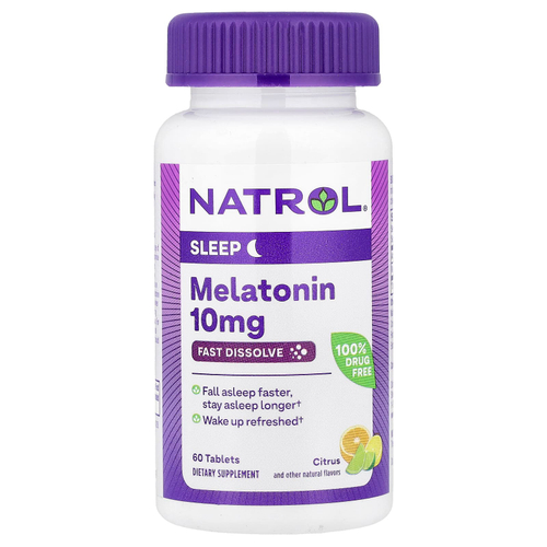 Natrol, мелатонин, быстрорастворимый, с цитрусовым вкусом, 10 мг, 60 таблеток