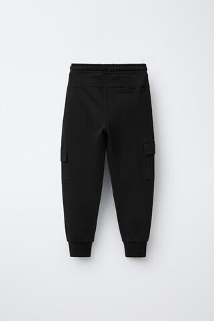 ZARA БРЮКИ КАРГО С ВЫШИВКОЙ, ЧЕРНЫЙ