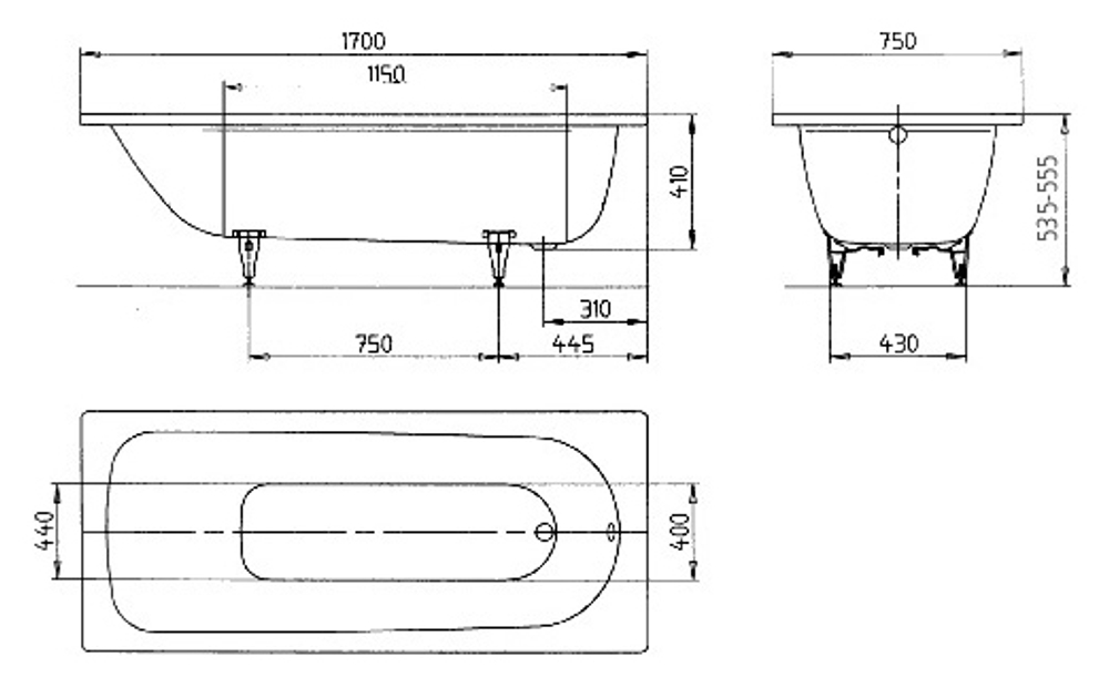 Стальная ванна KALDEWEI Saniform Plus 170x75 standard mod. 373-1