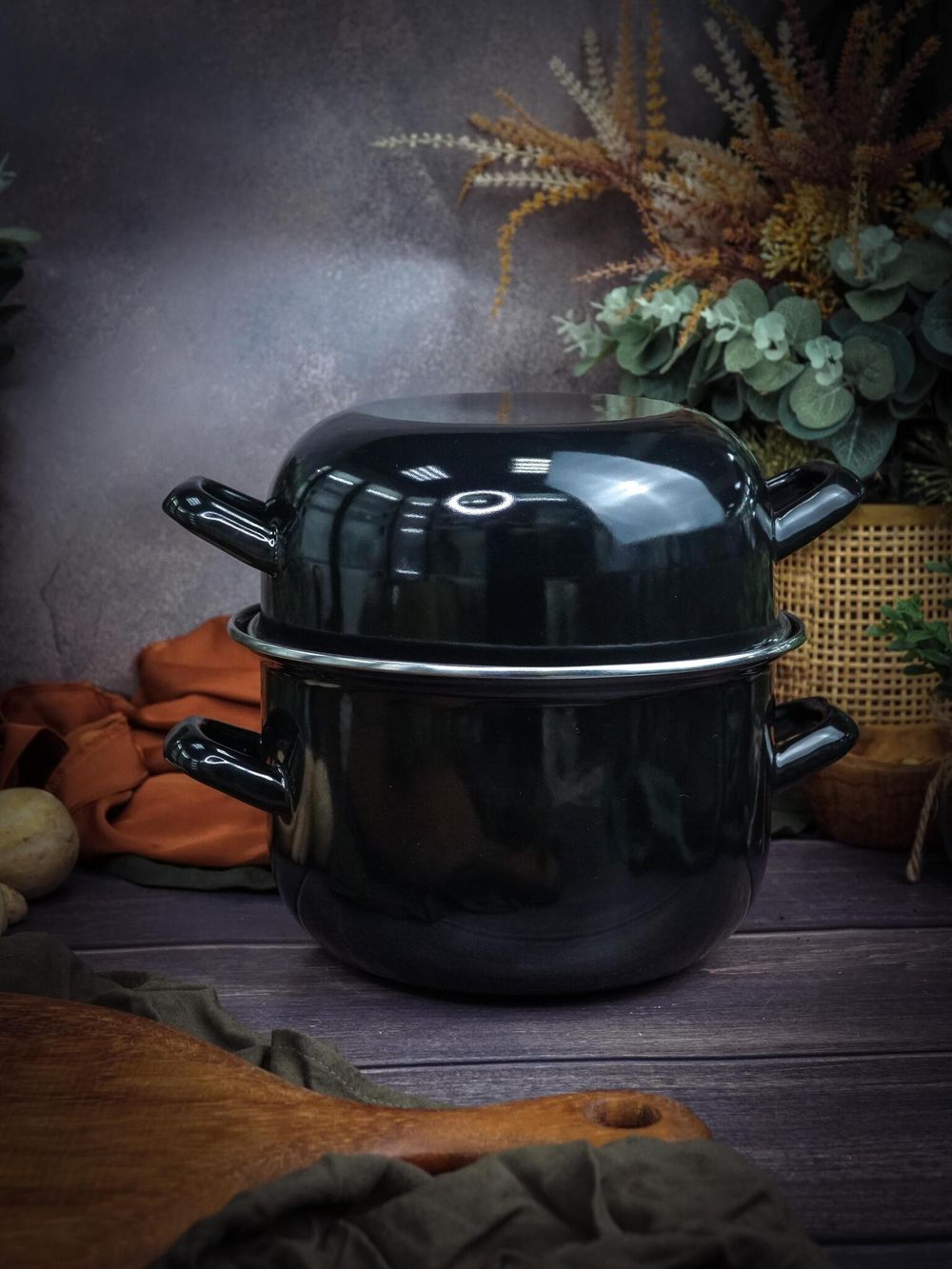 Кастрюля для мидий черная 0,9 л h 13,5cm d 12cm