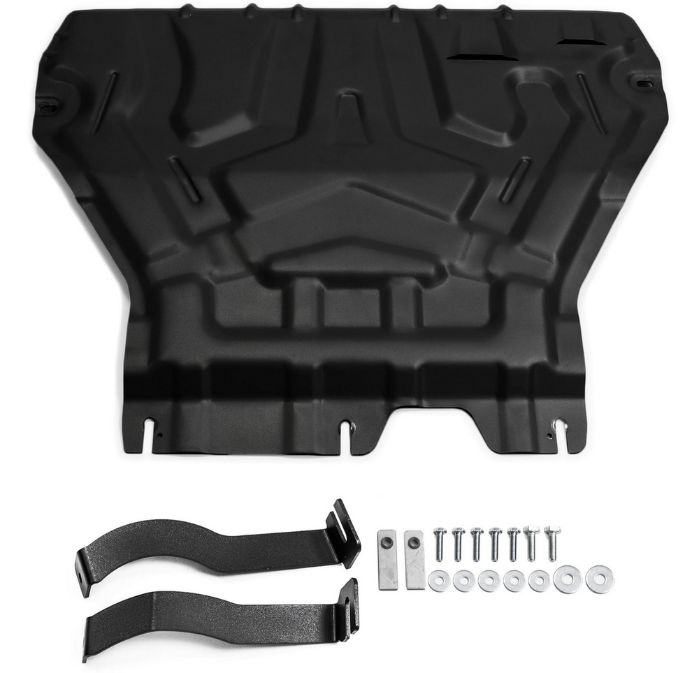 Защита картера и КПП AutoMax для Skoda Octavia A7 (V - 1.4; 1.6; 1.8) (без Webasto) 2013-2017/Skoda Octavia A7 рестайлинг (V - 1.4; 1.6; 1.8) 2017-2020, сталь 1.4 мм, с крепежом, штампованная, AM.5111.1