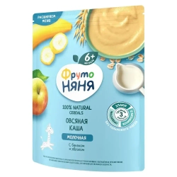 Каша овсяная детская ФрутоНяня с 6 месяцев, с бананом, яблоком , молочная, сухая, 200 г