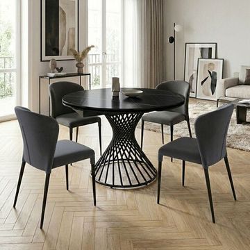 Стол круглый раскладной Lava (120+30+30), керамика матовая Black Gold