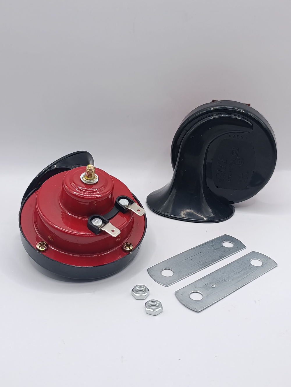 Звуковой сигнал на автомобиль универсальный, 12В двухтональный / Сигнал 2-рожковый автомобильный / Сигнал звуковой улитки 2-рожковый GMP