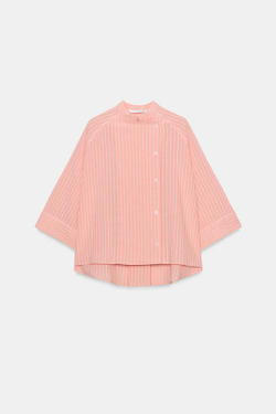 ZARA РУБАШКА В ПОЛОСКУ АСИММЕТРИЧНОГО КРОЯ ZW COLLECTION, ЛОСОСЕВЫЙ