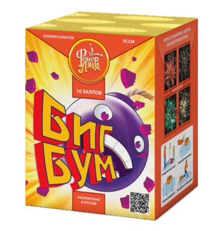 Батарея салютов ФЛ Биг бум 16 залпов калибром 0.8" высотой 35 метров