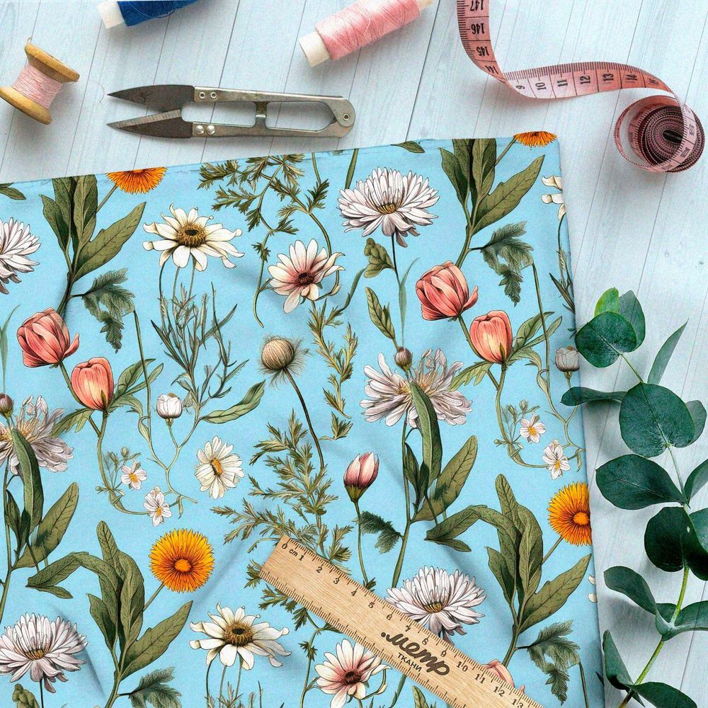 Ткань премиум таффета полевое разноцветие