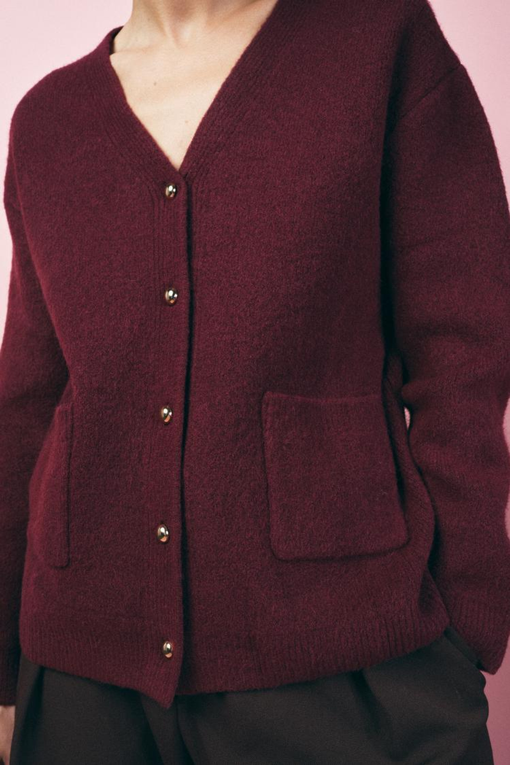 ZARA ОДНОТОННЫЙ КАРДИГАН, ТЕМНО-БОРДОВЫЙ