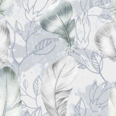 Перья и цветы на сером