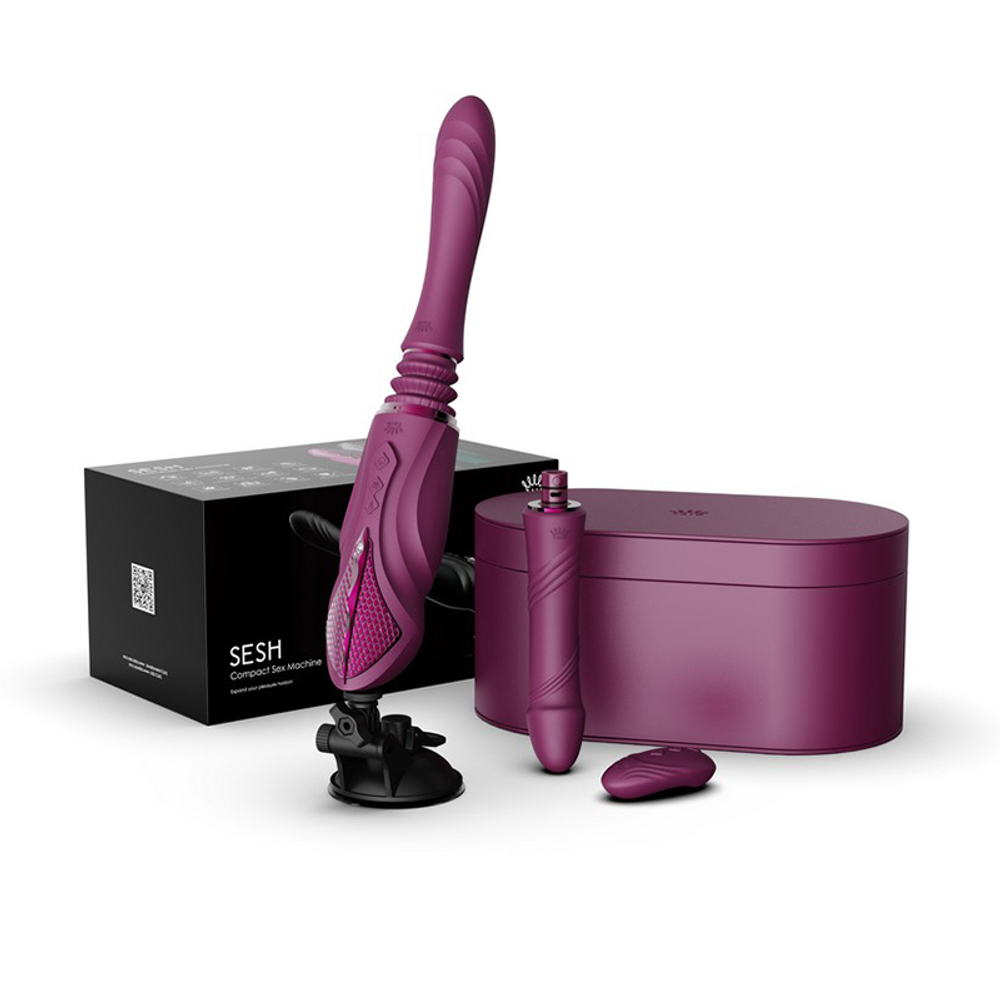Фиолетовая компактная секс-машина с двумя насадками и функцией нагрева Zalo Sesh Compact Sex Machine Velvet Purple