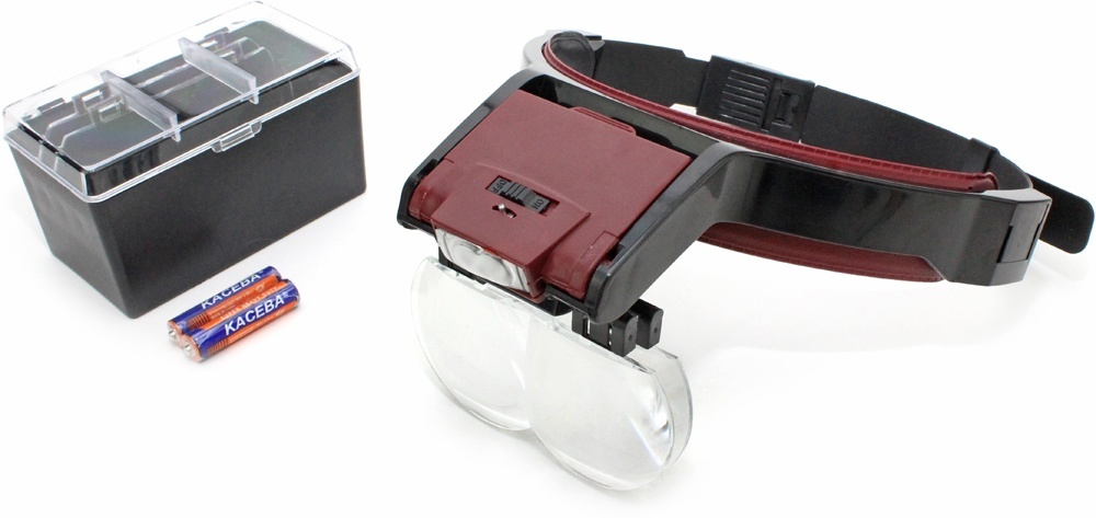 Лупа налобная с подсветкой 4 сменных стекла (2LED) MG-81001-B Magnifier