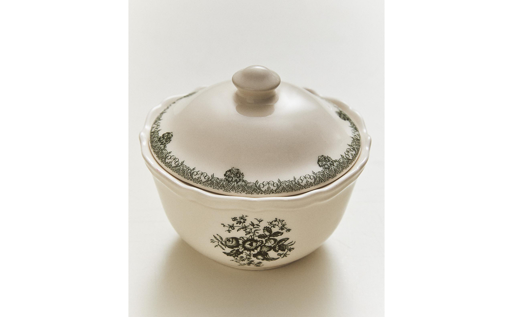 Zara Home сахарница из фаянса, цвет тёмно-зелёный, 10.5 см