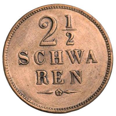 Монета 2 1/2 шварена 1866 год Германия (Бремен)