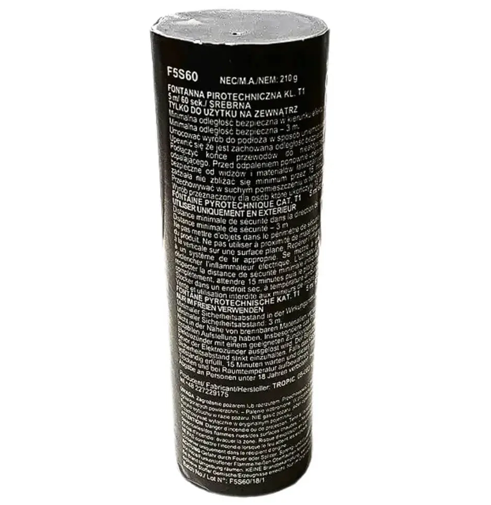 F5S60: холодный фонтан, 5 м серебро, 60 сек, электроподжиг