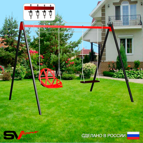 Уличные качели Sv Sport УК174В2 (3.0м/Со спинкой/Деревянные/Подвесы на втулке 2к)