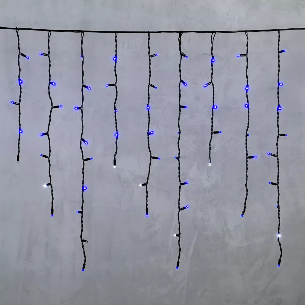 Светодиодная бахрома с колпачком 3,2*0,9 м., 168 синих LED ламп, мерцание, каучуковый черный провод, LTC (LL168BLW-1-2B)