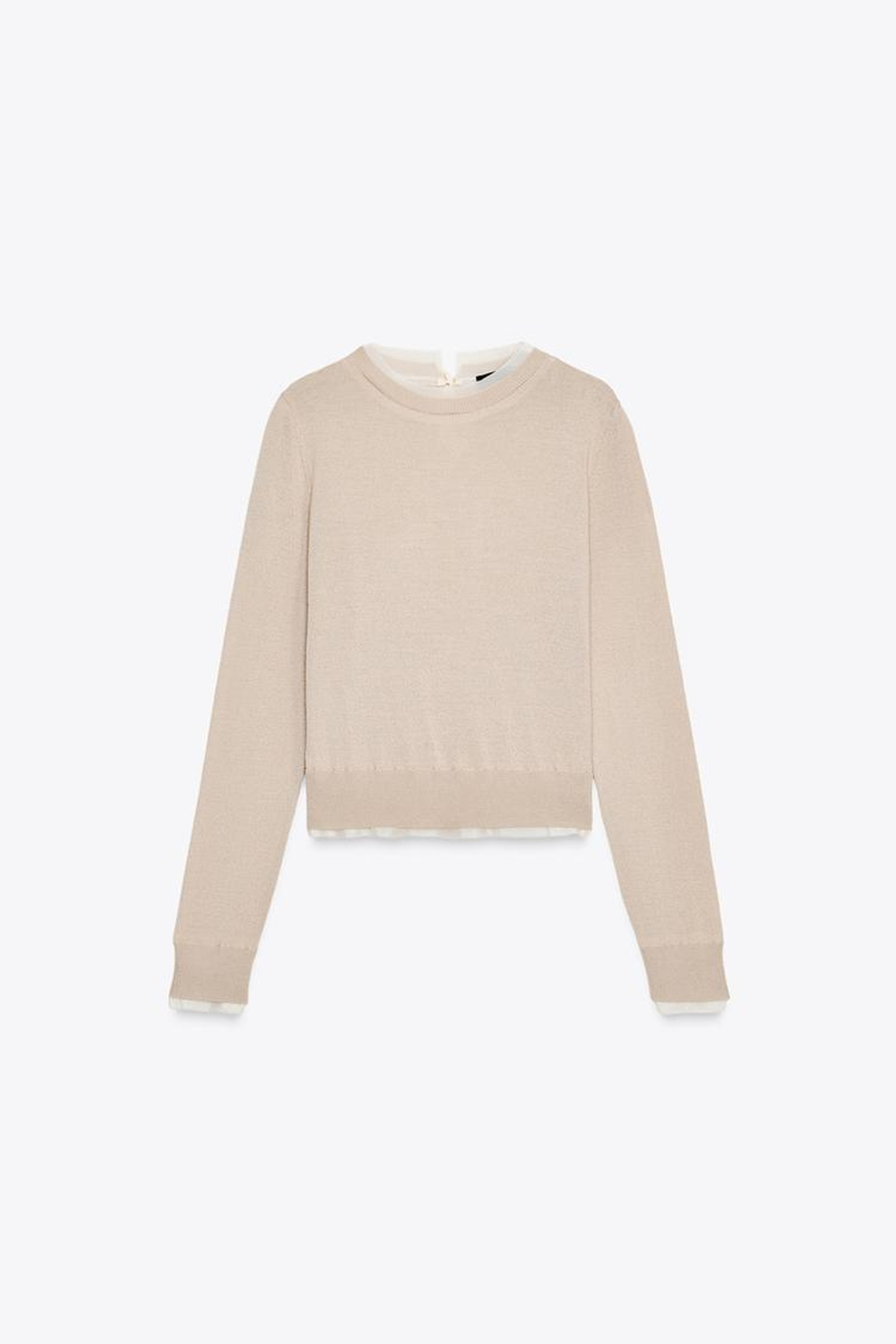 ZARA ВЯЗАНЫЙ ДЖЕМПЕР С ШЕРСТЬЮ И КОМБИНИРОВАННОЙ ТКАНЬЮ, ПЕСОЧНЫЙ