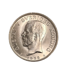 Монета Швеции 1 крона 1936 год Король Густав V