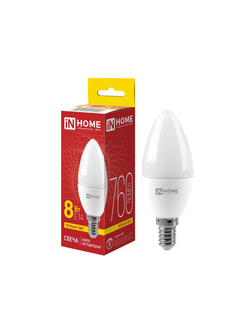 Лампа светодиодная LED-СВЕЧА-VC 8Вт свеча 3000К тепл. бел. E14 760лм 230В IN HOME 4690612020426