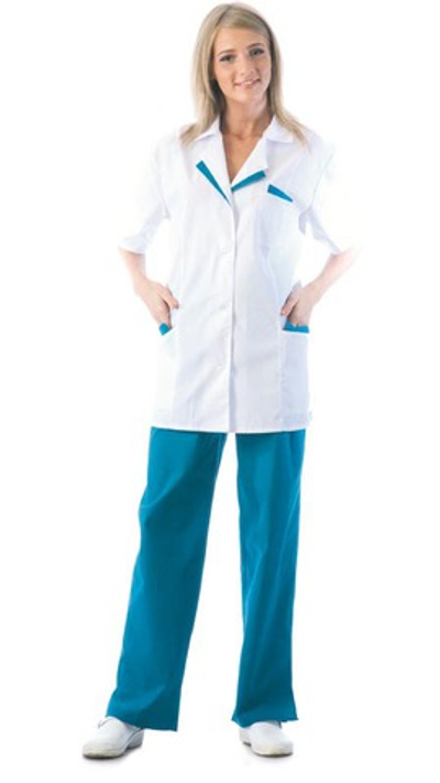 Костюм "ЛИЗА" женский: куртка, брюки белый с тёмно-бирюзовым