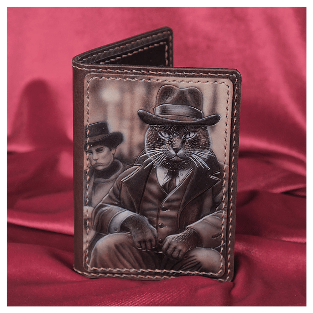 Кожаная обложка на паспорт «Кот гангстер»
