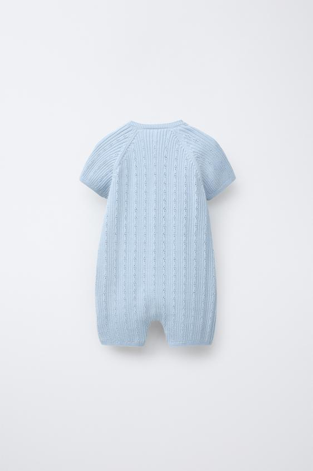 ZARA КОРОТКИЙ ВЯЗАНЫЙ КОМБИНЕЗОН С АЖУРНОЙ ОТДЕЛКОЙ, ГОЛУБОЙ