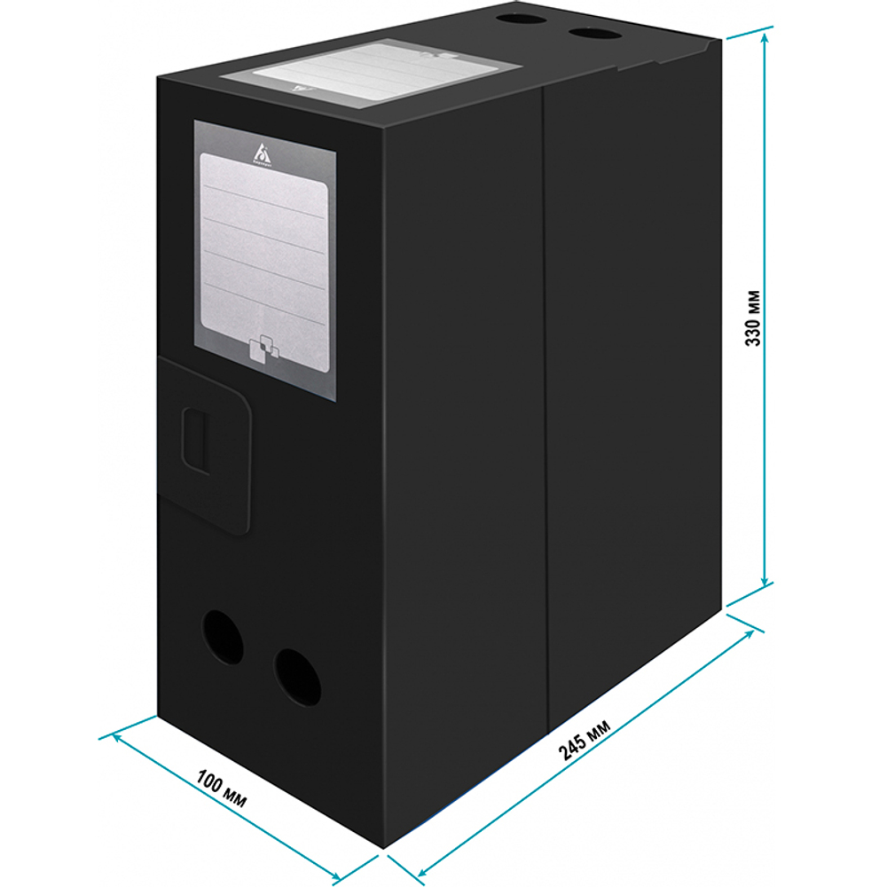 Архивный короб Бюрократ, вырубная застежка, 330x100x245 мм, 800 мкм, пластик, черная