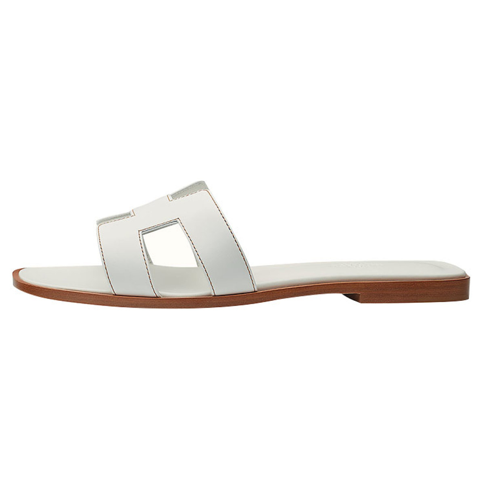 Hermes Oran leather simple Fashion sandals Women's white, H021056Z 02