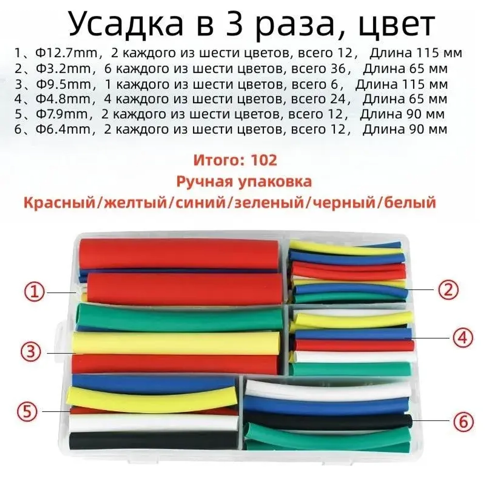 Набор термоусадочных трубок 780 штук (12 размеров)