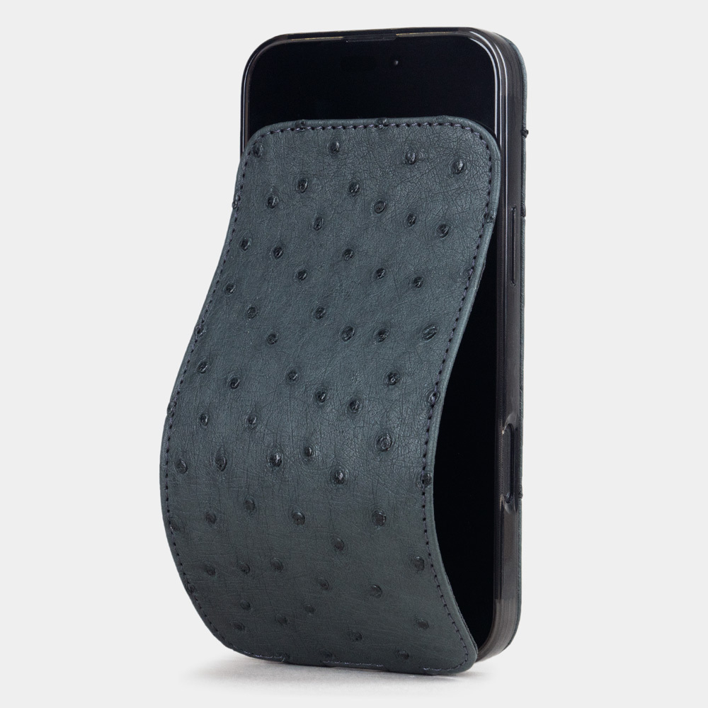 Кожаный чехол для iPhone 16 Pro Max, страус серого цвета