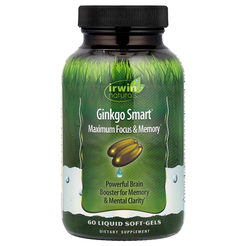 Irwin Naturals, Ginkgo Smart®, максимальная концентрация и память, 60 капсул с жидкостью