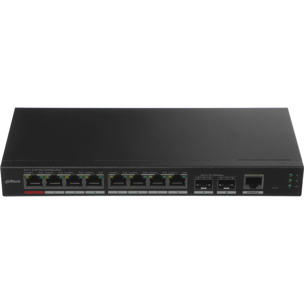 Коммутатор Dahua DH-S4210-8GT-110 (L2) 10x1Гбит/с 2SFP 8PoE 110W управляемый